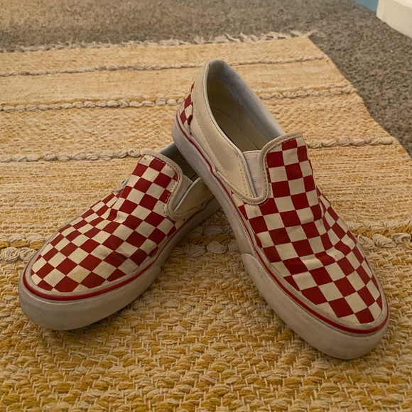 womens vans red checkerboard